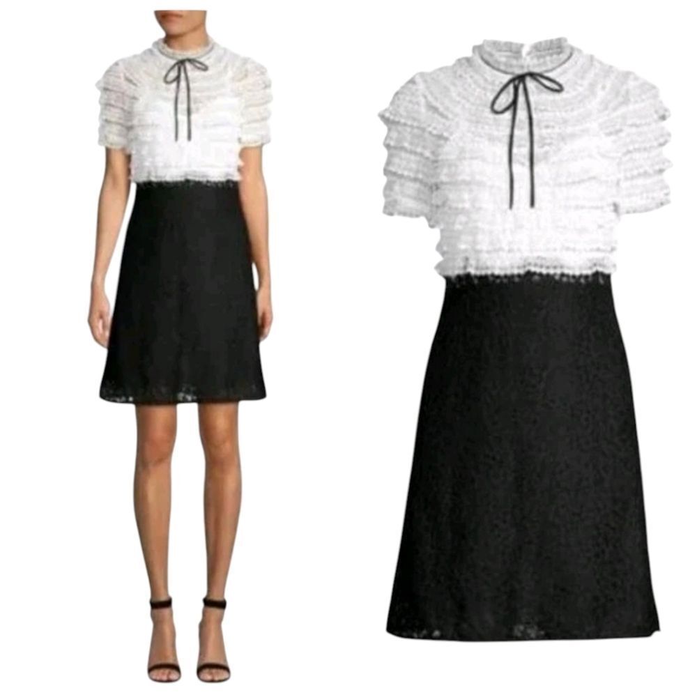 Sandro Paris Helsinki Silk & Lace Ruffled Tiered Mini Dress - Black/White US 4
